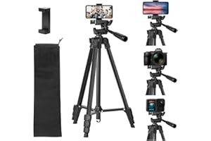 Tripod, 53 Inch Lightweight Aluminum Tripod with Phone Holder & Carry Bag, Adjustable Camera Tripod Stand for DSLR, GoPro & S