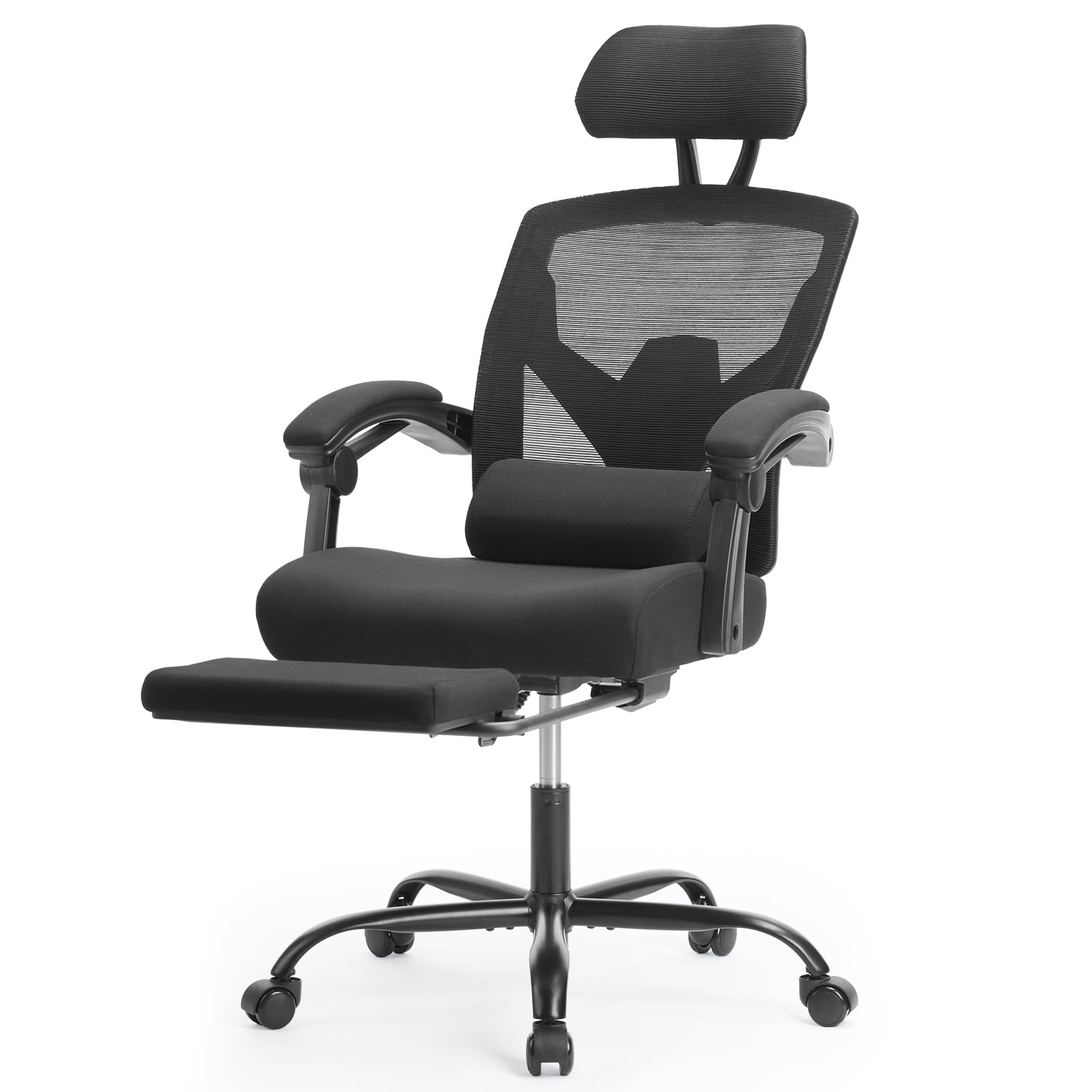 Photo 1 of Sweetcrispy Office Computer Desk Chair, Ergonomic High-Back Mesh Rolling Work Swivel Chairs with Wheels, Comfortable Lumbar Support, Comfy Arms for Home, Bedroom, Study, Student, Black