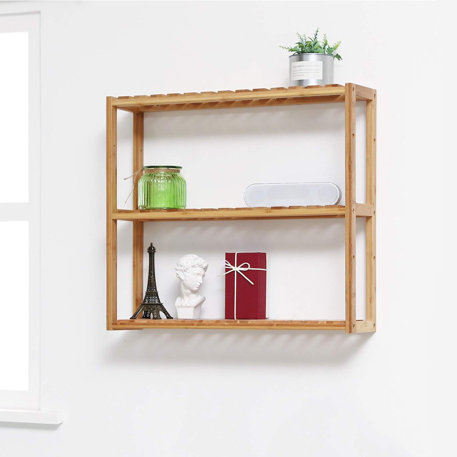 SONGMICS bamboo bathroom shelves, 3-Tier Adjustable Layer Rack, Bathroom Towel Shelf, Utility Storage Shelf Rack, Wall Mounted Organizer shelf, For Bathroom Kitchen Living Room Holder Natural UBCB13Y: Home & Kitchen