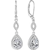 Inpasne Dangle Drop Earrings for Women 925 Sterling Silver Teardrop Leverback Earrings with Birthstone Jewelry Gift for Women Her Mom