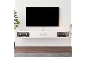 Bixiaomei Floating TV Unit, 47'' Wall Mounted TV Cabinet, Floating Shelves with Door, Modern Entertainment Media Console Center Large Storage TV Bench for Living Room & Office (47.24IN, White)