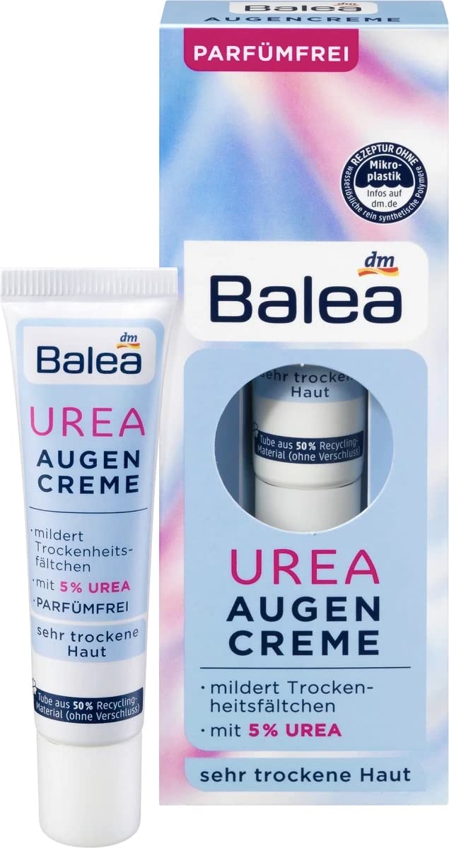 Balea Eye-Contour Cream for Very Dry Skin (5% Urea) - Optimum Hydration, Reduces Dry Lines & Wrinkles- Vegan / Not Tested on Animals - 15ml by dm balea