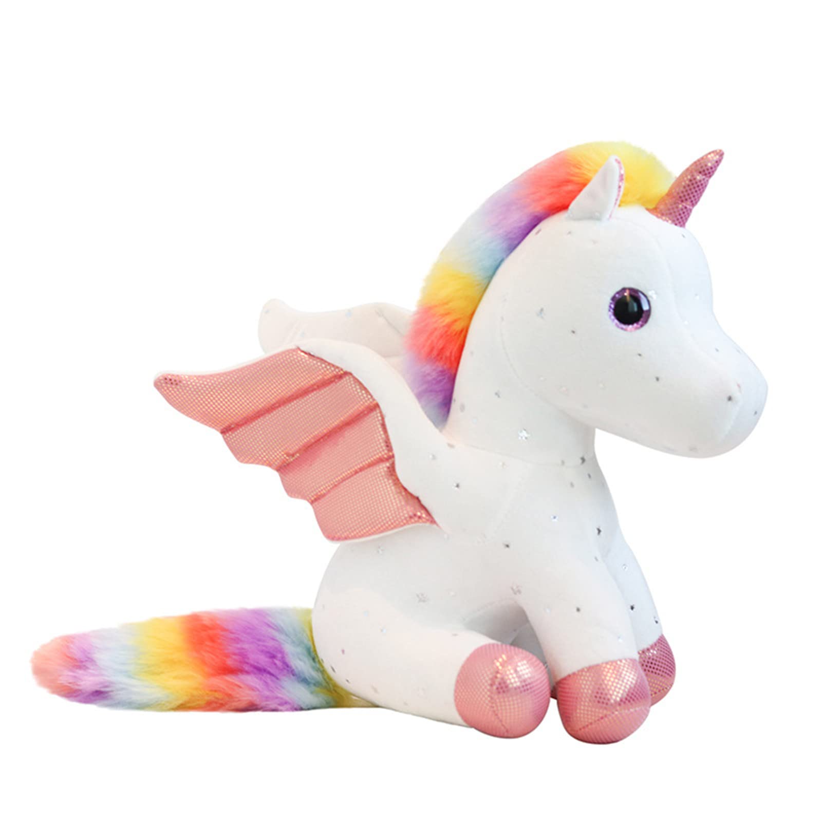 Mislaxy Unicorn Plush Toy Rainbow Unicorn Pegasus Kawaii with Shiny Horns Stuffed Animal Plushie Cuddly Hugging Toys Birthday, 23CM (White)
