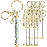 Sugiury 12Pcs Metal Beaded Keychains for Beads Beadable Keychain Bars Blanks Bead Keychain Bar for DIY Crafts Gift