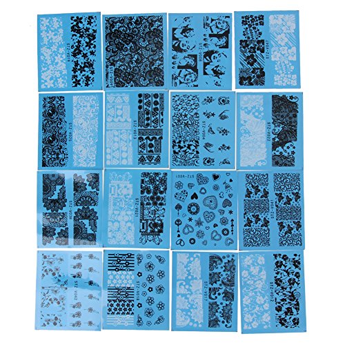 Chinatera 48 Sheets Nail Art Water Transfer Decal Lace Flower Sticker Black White Manicure