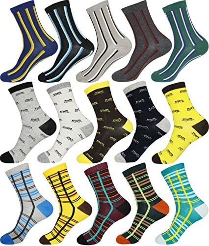 TongXG Men’s Cotton Colorful Funky Socks - Dress Socks Cotton Fun Patterned Socks - 15 Pack (Shoe Size 7-11, 15-Pack)
