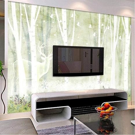 Amazon Hanhantang 現代の3d効果の壁紙鹿の森の鳥の抽象ツリーの壁紙テレビの背景の壁紙 150x120cm 壁紙