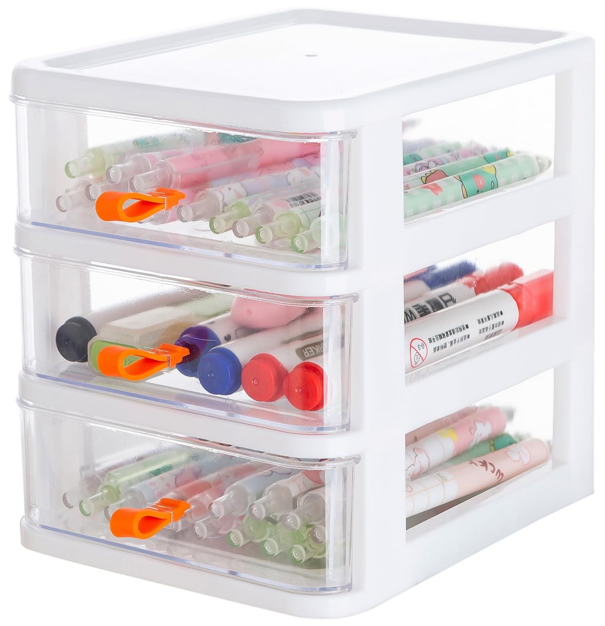 Photo 1 of Gagee 3 Drawer Mini Desktop Unit,Plastic dressers with drawers for Arts and Crafts, Small Tools, Sewing Accessories, Stationary, and Hardware,Clear/White Frame