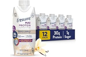 Ensure Max Protein Nutrition Shake with 30g of Protein, 1g of Sugar, High Protein Shake, French Vanilla, Liquid, 11 fl oz (Pack of 12)