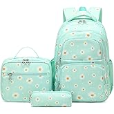 Armbq Daisy Kids Backpack for Girls, Multi Pocket School Bags with Lunch Box for Elementary, Teen Girls Bookbag Set