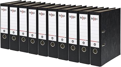 Rexel A4 Lever Arch Files Black 500 Sheets 75 mm Spine 10 Pack AZ2115547