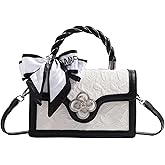 Verdusa Women's Vintage Crossbody Bags Top Handle Square Flap Satchel Purses with Ribbon