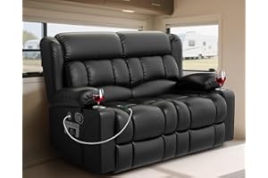 MisUMis RV Loveseat Recliner Sofa, Wall Hugger Reclining Loveseat RV Couch with USB Ports, Large Pockets, Cup Holders, 150° Adjustable RV Recliners Furniture for Travel Trailers & Home Theater Seating