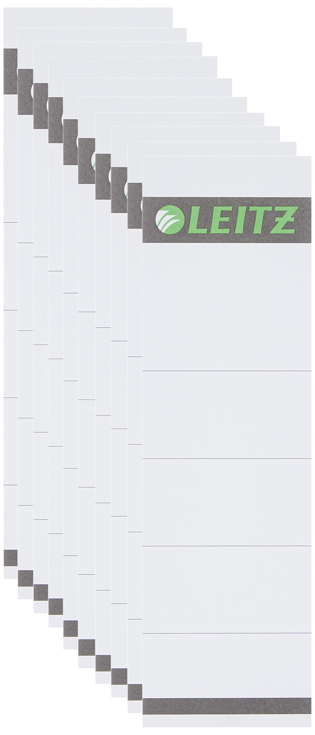 Leitz 16070085 Replacement Spine Labels for Plastic 80 mm Lever Arch Files, Short and Wide, 57 x 191 mm, Card, 16070085 - Grey, Pack of 10