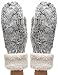 Women's Winter Warm Cable Knitted Mitten Plush Lining Gloves with Hair Tie.(550,Grey)