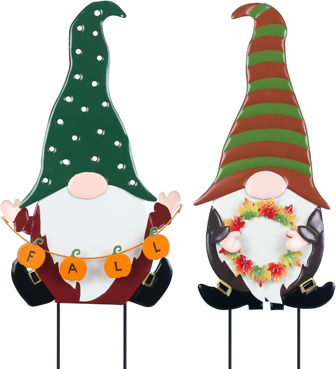 Decorative Garden Stakes - YEAHOME Fall Decorations for Home Outdoor, Set of 2 Gnomes Decorative Garden Stakes for Fall Decor, Metal Yard Signs for Outside Garden Lawn Porch Thanksgiving Decorations
