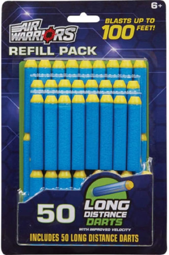Air Warriors 50-Pack Long Distance Dart Refill, Improved Velocity, 6+