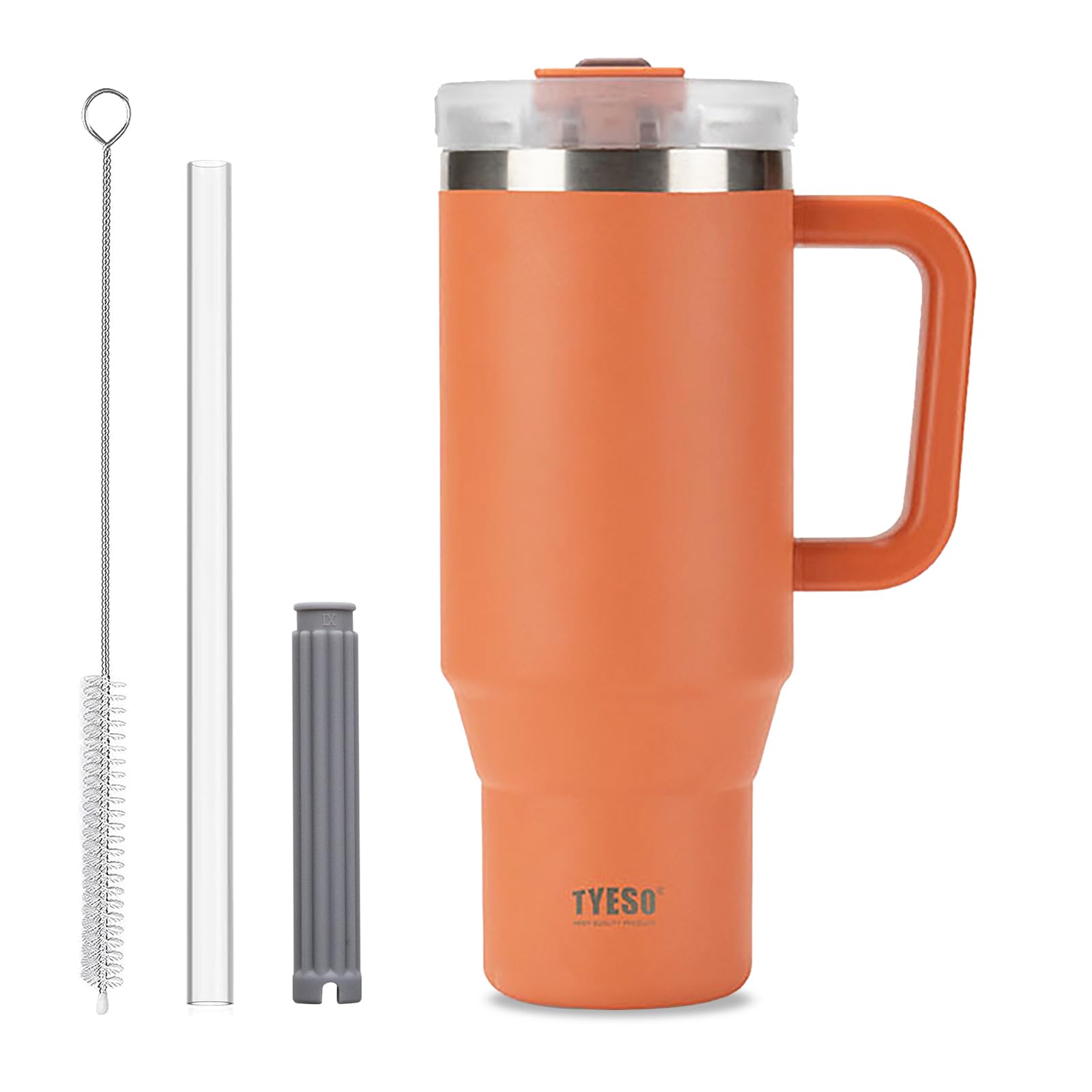 Klaraber Coffee Cup Travel Mug with Handle, 40oz Tumbler with Lockable Lid, Stainless Steel Vacuum Insulated Water Bottle with Straw, Leakproof & Portable Travel Cup for Hot and Cold Drinks (Orange)