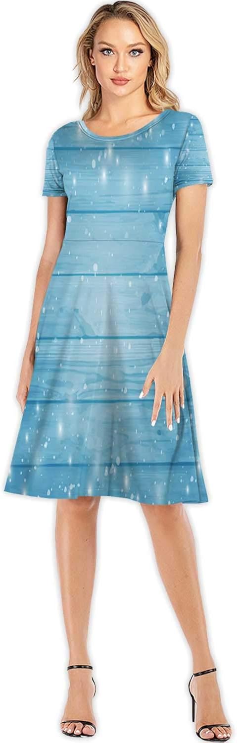 C COABALLA Blue Sky with sunColorful and buerflies Women's Slim Short Dress,110135 for Party,S