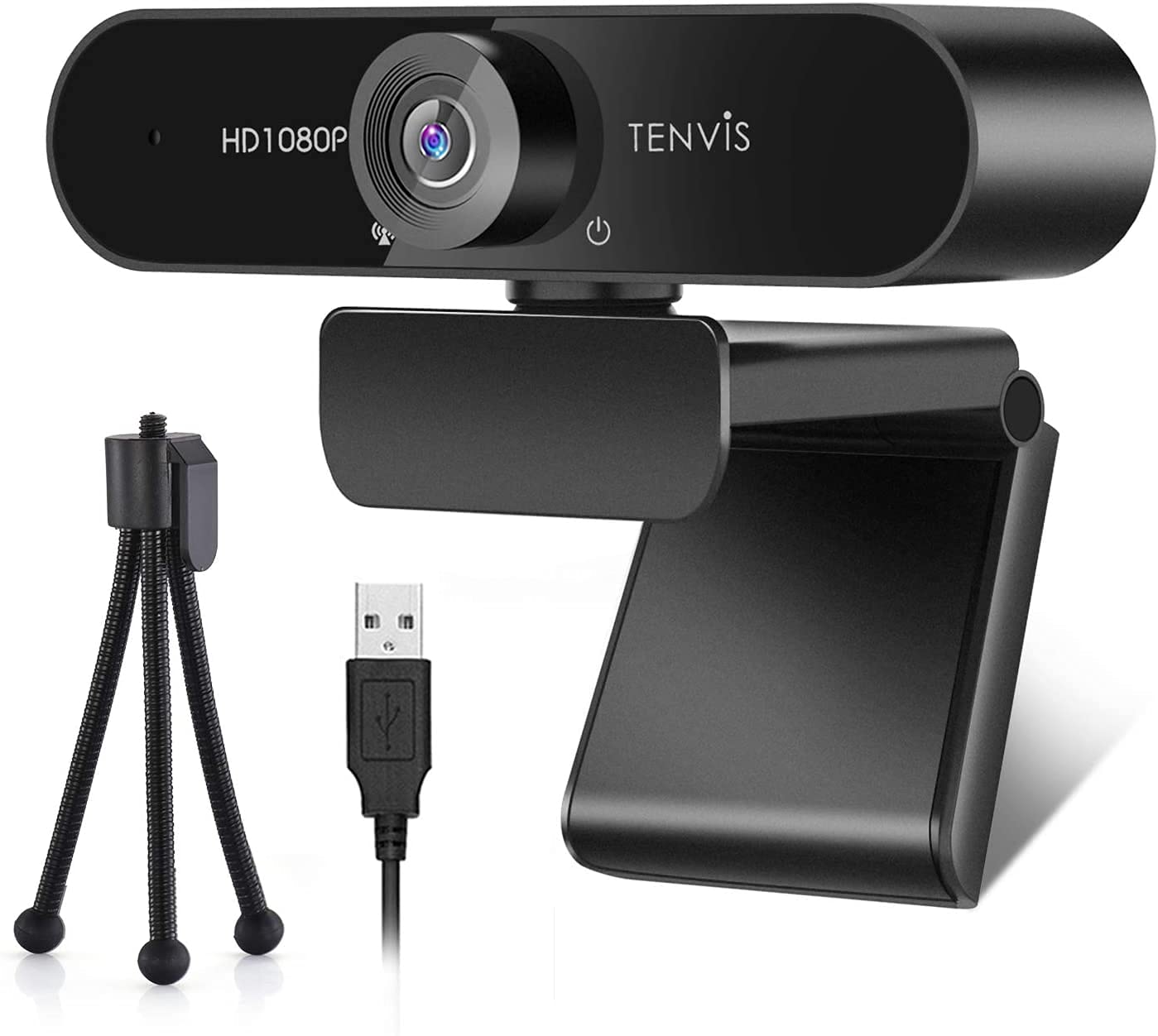 TENVIS 1080P Webcam FULL HD Webcam with 120° Wide Angle, Streaming Camera with Microphone, Low Light Correction, Plug & Play, with Tripod, PC/Win/Mac OS/Skype/Zoom/YouTube, Business Conference Live