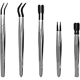 Entomology Forceps Set by MMOBIEL [5 Pcs] – Stainless Steel Precision Instruments with Rubber Tip Forceps Tweezers for Entomo