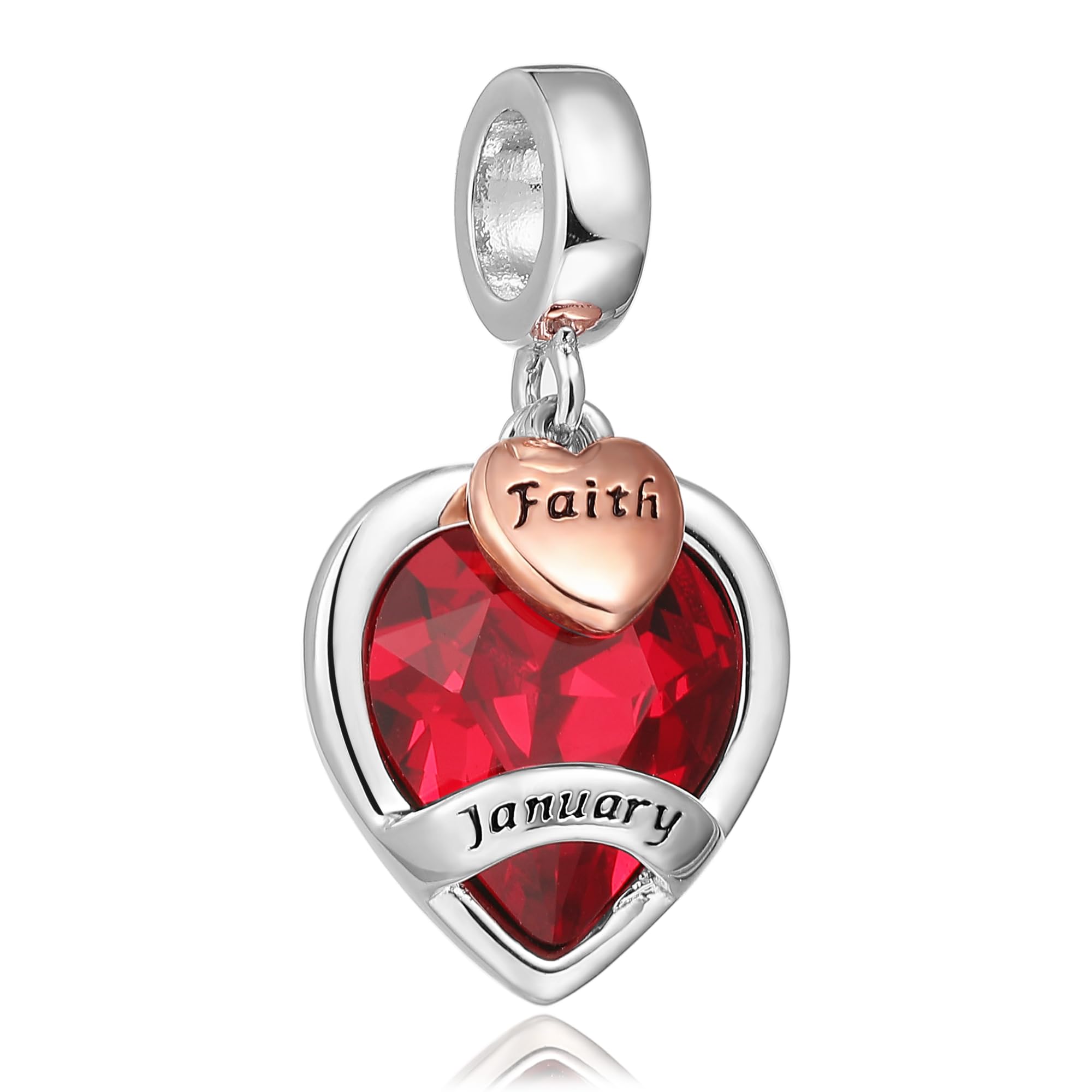 January Birthstone Charms for Women Bracelets Red Heart Charm fit Pandora Bracelets Birthday Gifts for Women Girls
