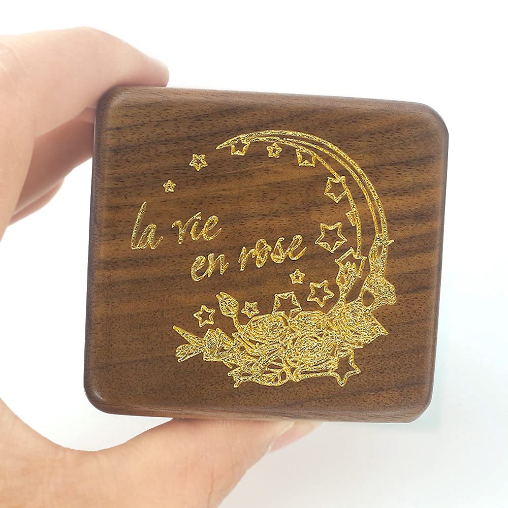 Sinzyo Natural Wooden Music Box with Customizable Photos Wind Up Musical Box Gifts for Christmas,Birthday and Valentine's Day(Character Walnut, Tone:La Vie en Rose)