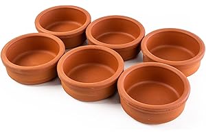 Luksyol Clay Pot For Cooking - Handmade Oven Bowl Tajine Cooking Pot - Microwave - 100% Natural Earthenware Pot - Unglazed Terracotta Pots For Mexican Indian Korean Moroccan Dishes, (6 Pcs)