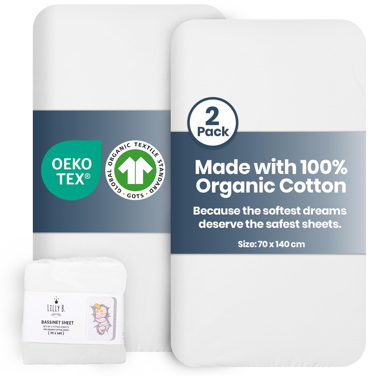 Lilly Belly - Cot Bed Sheets - Pure Comfort 100% Organic Cotton Cot Sheets 140 x 70 Fitted - Ultra-Soft Sheets 140 x 70 Fitted, Compatible with Travel Cot and Toddler Bed |Crib Sheets.