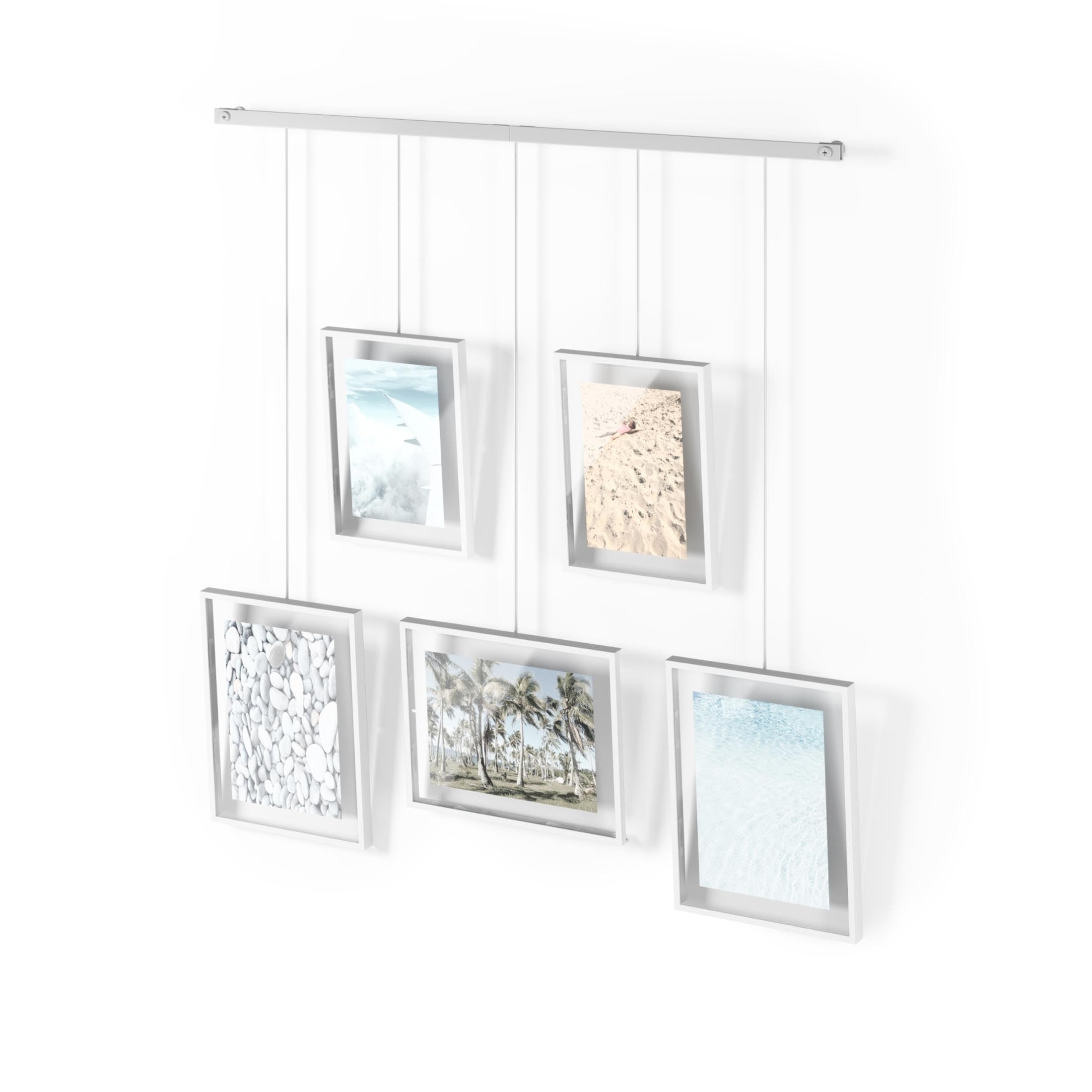 Umbra Exhibit Picture Frame Gallery Set, Adjustable Wall Collage Displays Five Photos (Two 4x6 and Three 5x7), Set of 5, White