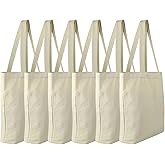 Faylapa 6 Pack Canvas Tote Bags,Heavy Duty Reusable Grocery Shopping Bag 12.2"x14.2" Blank Cotton Bags for Decorating Christmas Crafts DIY,Painting(Beige)