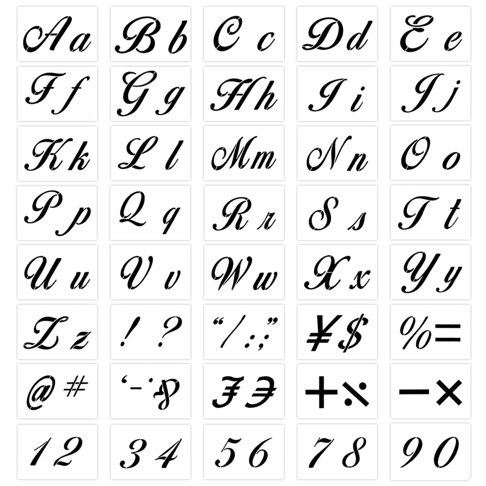 Aipaide 40 Pieces Letter Stencils for Painting on Wood, Reusable Plastic Alphabet Stencils with Calligraphy Font Upper and Lowercase Letters, Numbers and Signs, 21x15cm