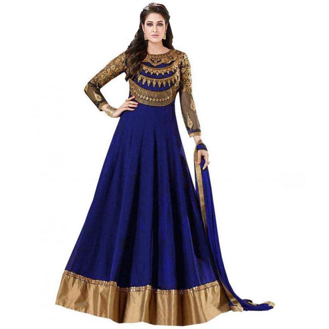mordenfab new blue bollywood women party wedding wear floor length gown
