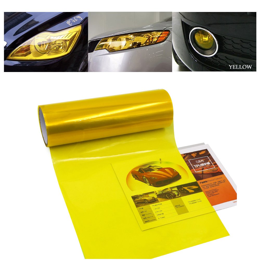 Photo 1 of 1797 Car Light Tint Film Headlight Fog Light Taillight Yellow Tinted Vinyl Tail Back Color Sticker Self Adhesive Shiny Chameleon Accessories Parts 48 inch x12 inch 1pc