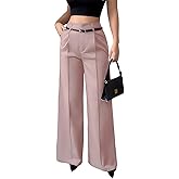 Lucuna Women's Wide Leg Work Pants Casual Business High Waisted Dress Pants Straight Leg Office Slacks Trousers with Belt