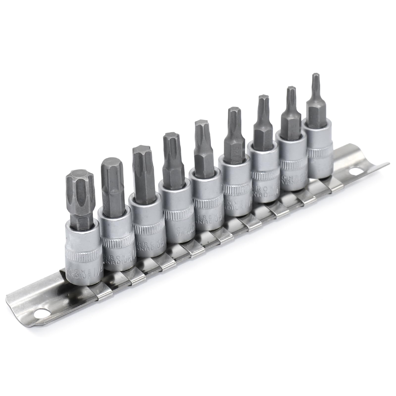 DAKCOS Torx Bit Socket Set, 1/4" Drive, 9-Piece Star Bit Set, T10-T50, S2 Alloy Steel