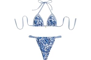 Women's 2 Piece Floral Halter Bikini Set String Triangle Swimsuits Bathing Suit