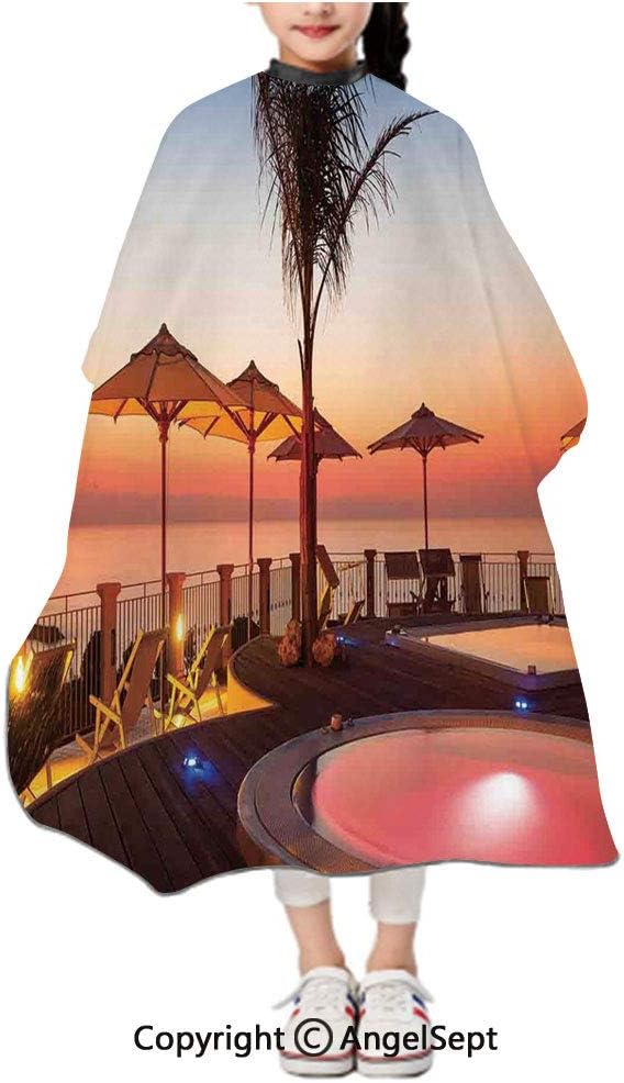 Unisex Kids Haircut Salon Cape Apron,Summer Time Resort Place by the Sea at Evening Caribbean Warm Tranquil Calm Relaxation Photo Multi,47.2x39.4 inches,Hair Cutting Cape For Kid Cloth