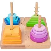 Adena Montessori 4-in-1 Shape Sorting Toy, 12-18m | 4 detachable bases with twist &amp; sort dowels. Gradients of shapes &amp; colors. Builds motor &amp; matching. Gift 12-18m.