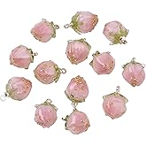 BEEFLYING 10pcs Transparent Acrylic Pink Flower Rose Bud Charms Strawberry Pendants for Jewelry Making Earrings Necklaces Bracelets (Pink)