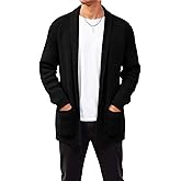 Runcati Mens Shawl Collar Long Cardigan Casual Knit Open Front Sweater Fall Winter Thermal Cardigan Sweater