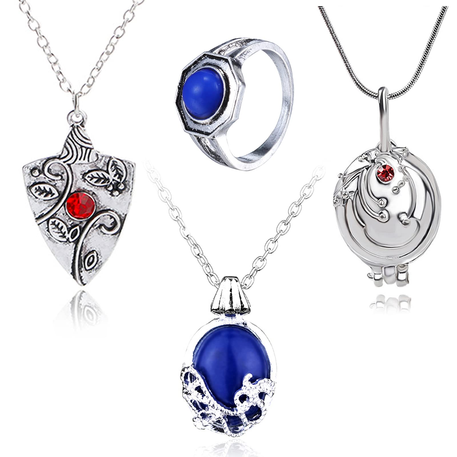 HJYZY 4 pcs Vampire Jewelry Set Daywalking Katherine Sapphire Opening Vervain Locket Bonnie Necklace Family Klaus Mikaelson's Ring for Fans