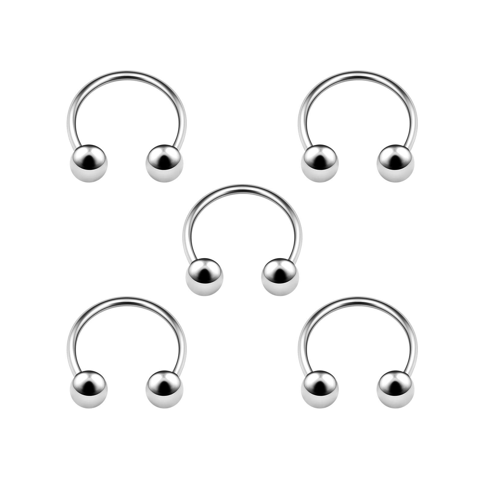 5PCS Stainless Steel Horseshoe Barbell 20g 5/16 8mm 3mm Ball Nose Lip Tragus Eyebrow Earrings Daith Piercing Jewellery 4928