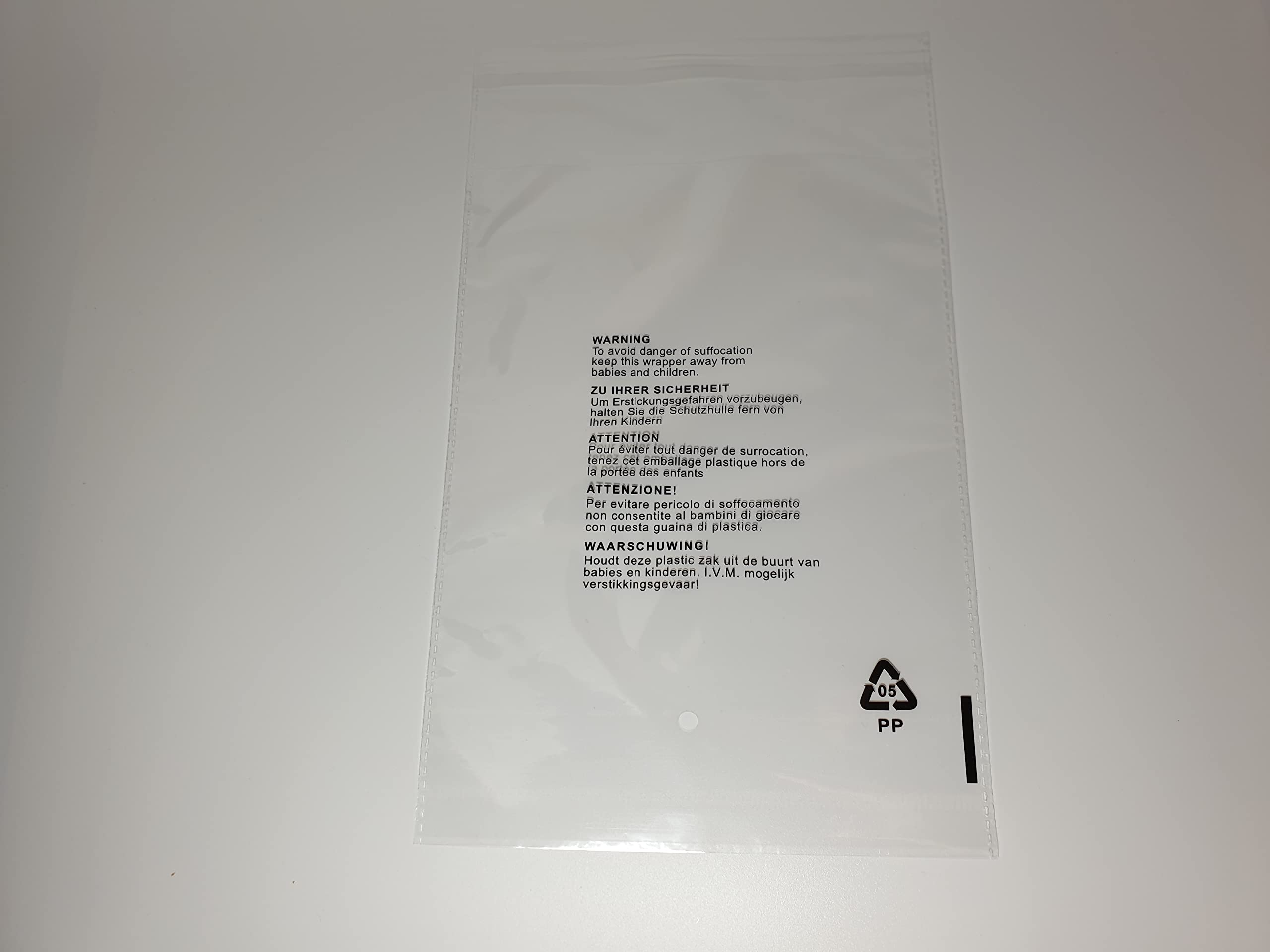 100 X (9″ x 12″) 228mm x 305mm Self Seal Clear Poly Bags with Suffocation Warning, FBA Polybags