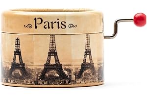 Esdemusica by Rocio music box with the music Vals d'Amelie. Hand cranked music mechanism. Decorated with the Eiffel Tower Paris. 1,5 inch high and 2,1 diameter