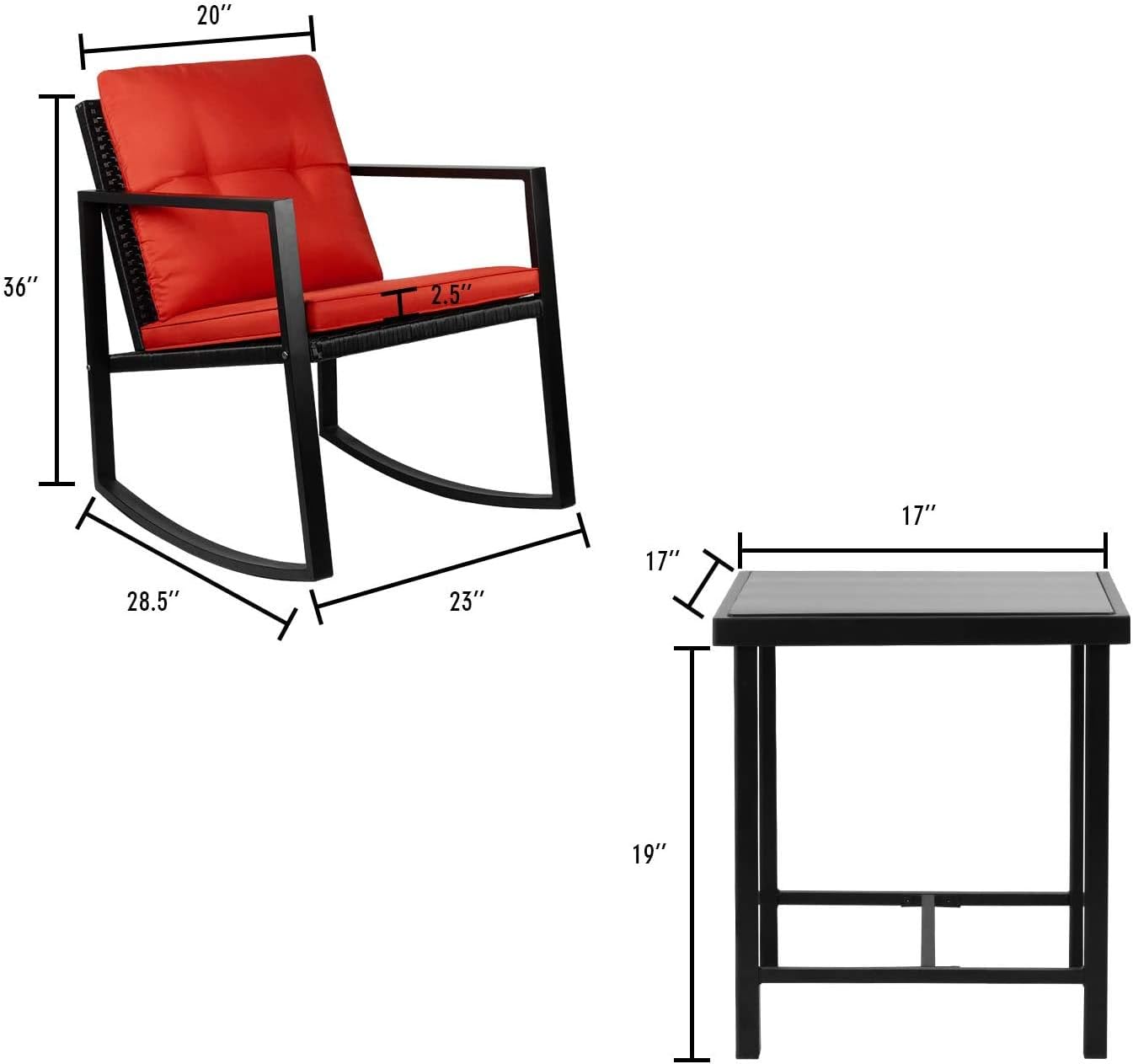 Greesum GS-3RRCSRD 3 Pieces Patio Furniture Set,Glass Coffee Table, Red: Garden & Outdoor