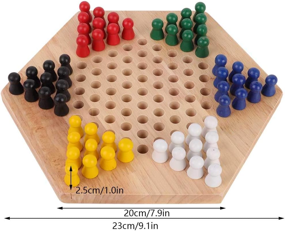 Wooden Chinese Checkers, 60 Marbles in 6 Colours for All Ages Durable Rubber Wood Board Game Family Strategy Educational Toy - Image 4