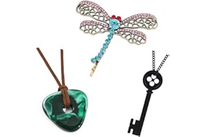 Mullike Coraline Key Pendant Necklace Seeing Stone Necklace Dragonfly Hair Clips Halloween Movie Props Cosplay Costume for Women Men