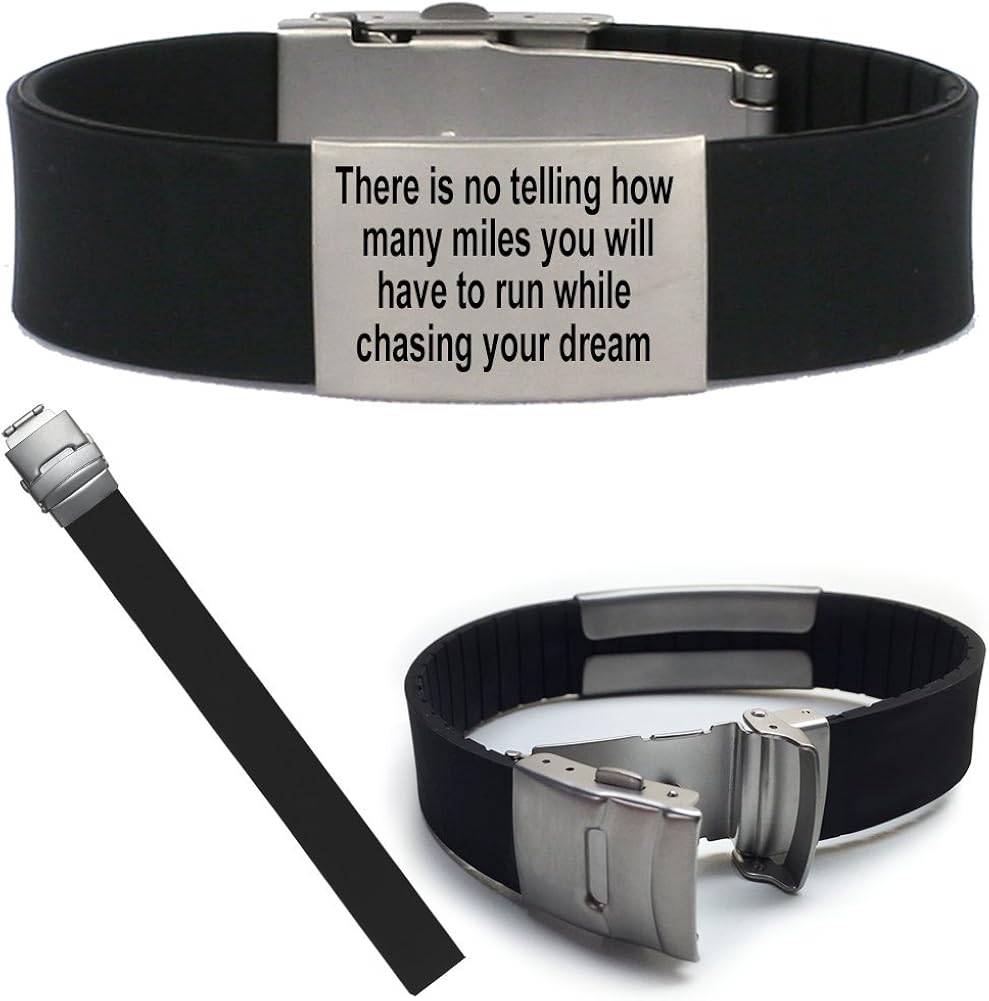 Waterproof Black Sport Fitness ID Bracelet Pre Engraved