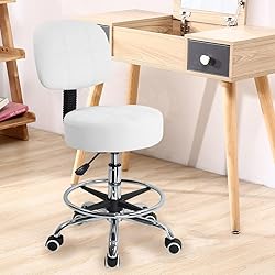KKTONER Swivel Round Rolling Stool PU Leather with